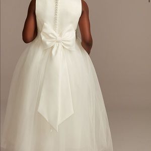 Satin Flower Girl Dress w Tulle Skirt- Ivory 2T